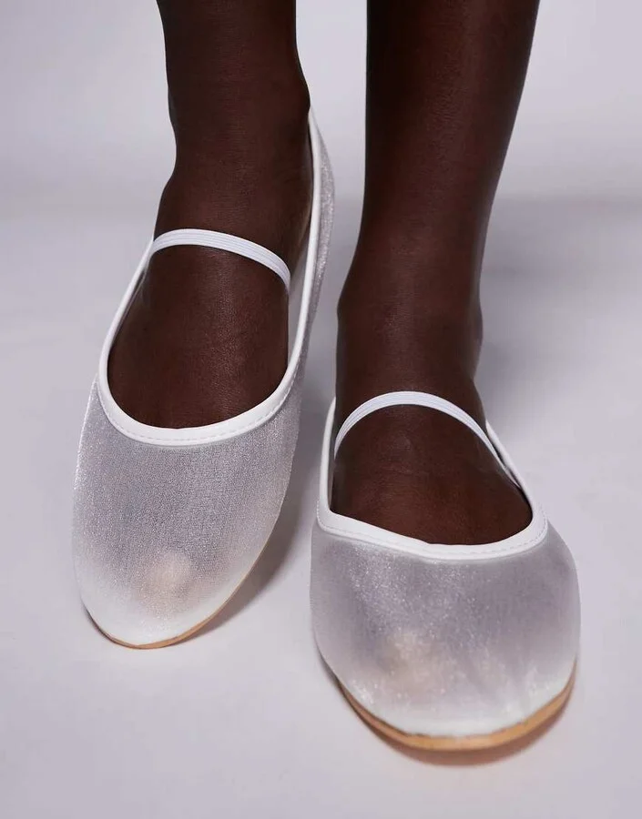Public Desire Twiggy mesh ballet flats in white - Image 2