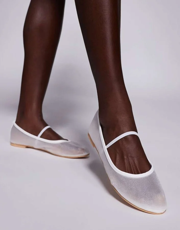 Public Desire Twiggy mesh ballet flats in white - Image 4