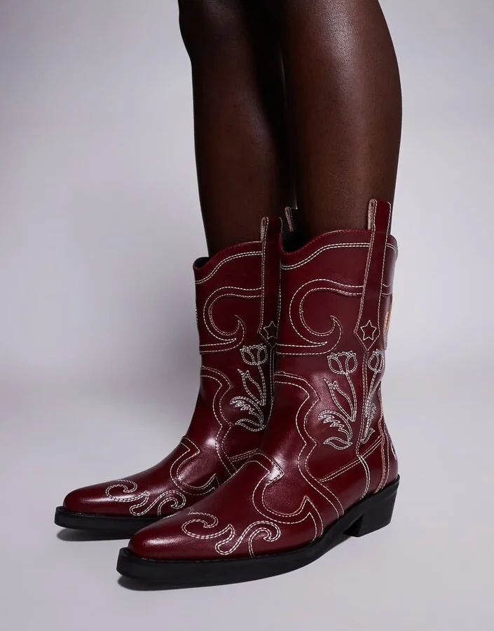 Public Desire Ula western ankle boots in burgundy - Image 2