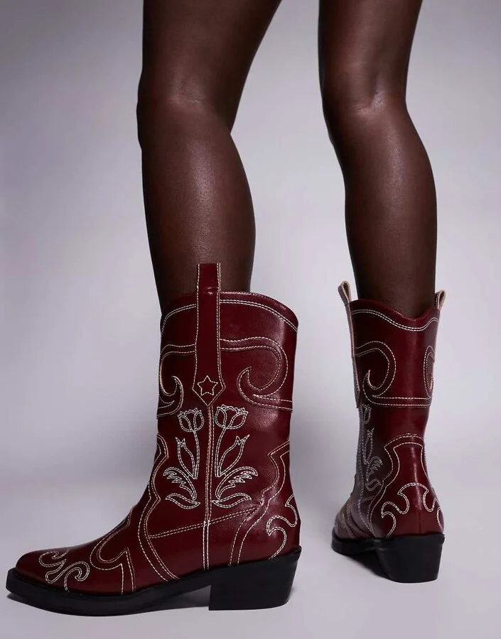 Public Desire Ula western ankle boots in burgundy - Image 3