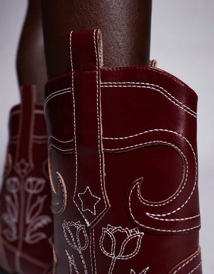 Public Desire Ula western ankle boots in burgundy - Image 4