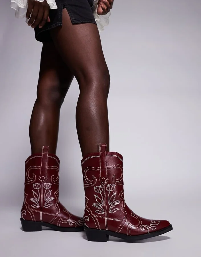 Public Desire Ula western ankle boots in burgundy