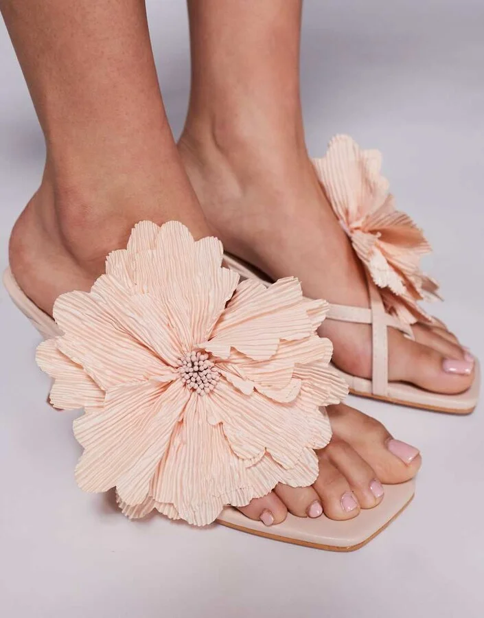 Public Desire Varley flower mid heeled sandals in peach - Image 4