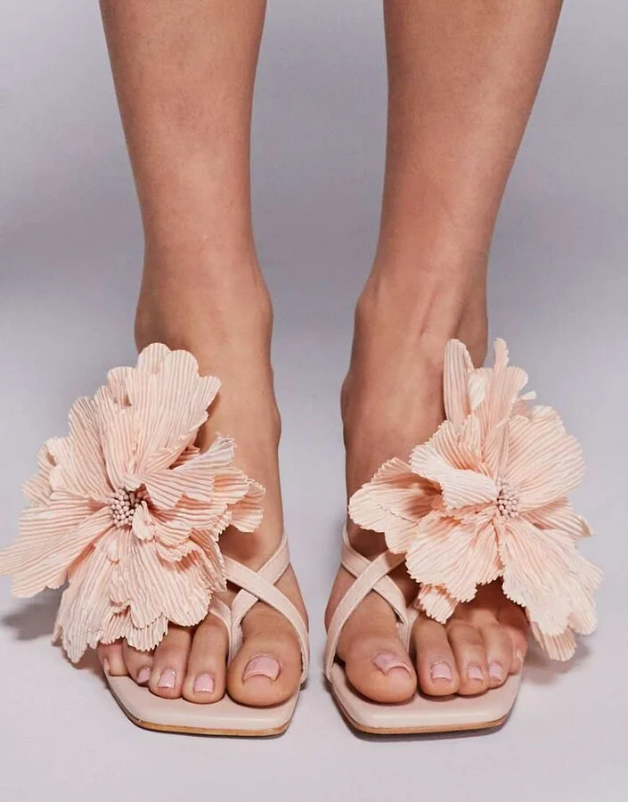 Public Desire Varley flower mid heeled sandals in peach