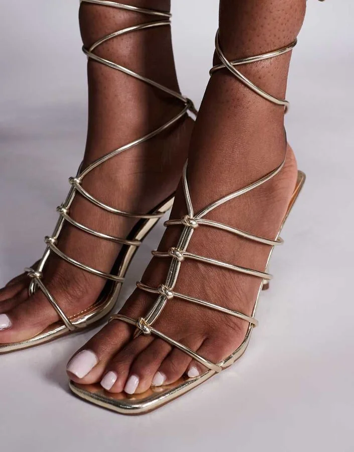 Public Desire Verona strappy heeled sandals in gold - Image 3