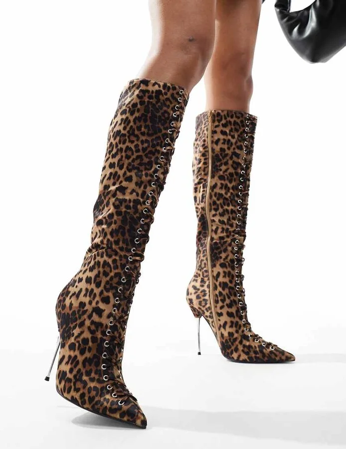 Public Desire Witchcraft lace up knee boots in Leopard - Image 2