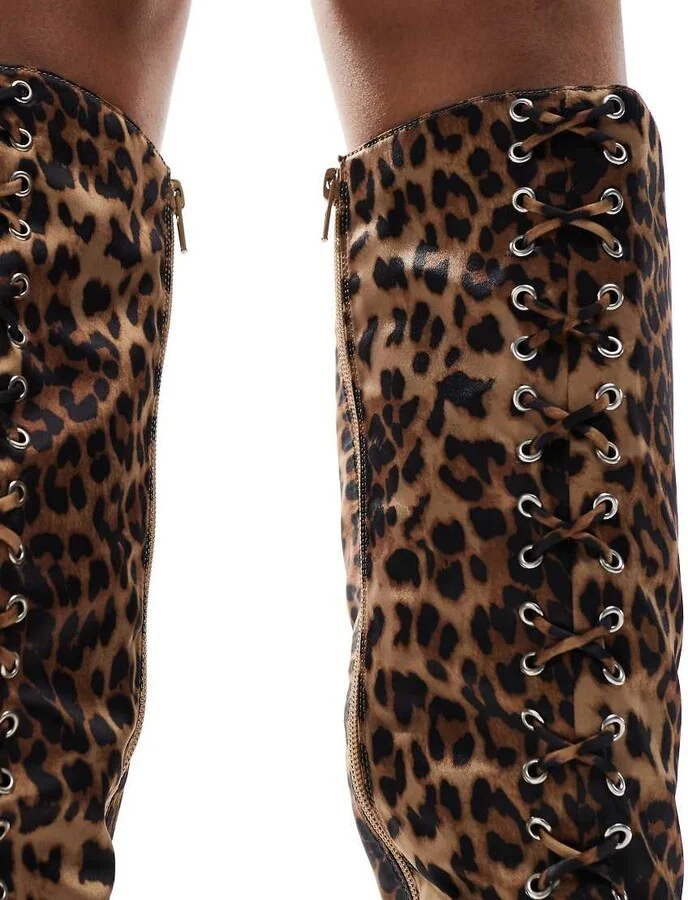 Public Desire Witchcraft lace up knee boots in Leopard - Image 3