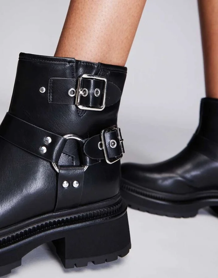 Public Desire Zora ankle biker boots in black - Image 2
