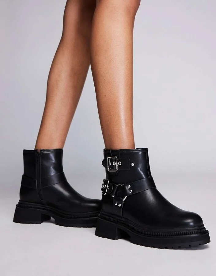 Public Desire Zora ankle biker boots in black - Image 3