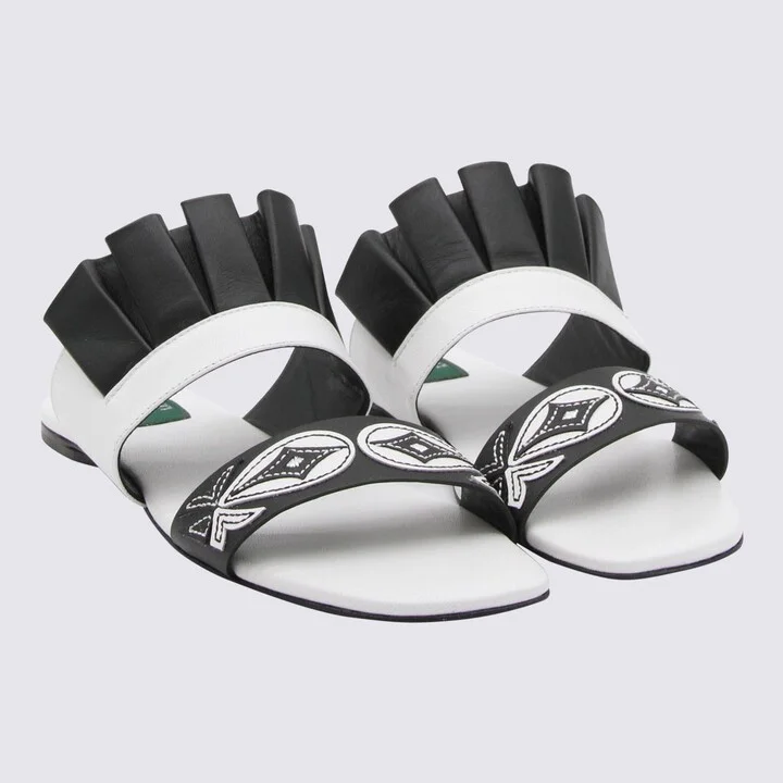 Pucci Black And White Leather Goccia Applique' Flat Sandals - Image 2
