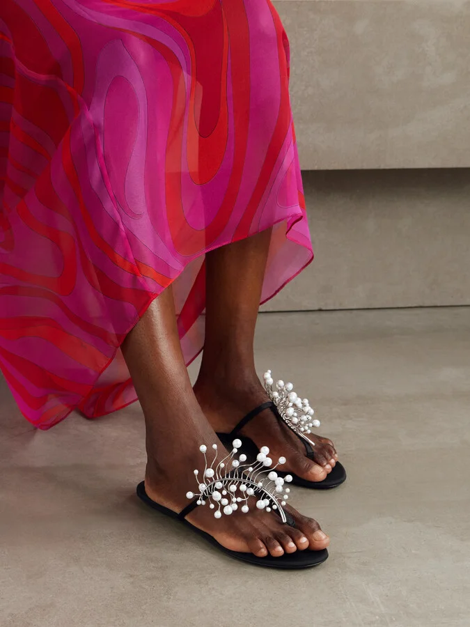 PUCCI - Embellished Satin Flip Flops - Black - Image 2