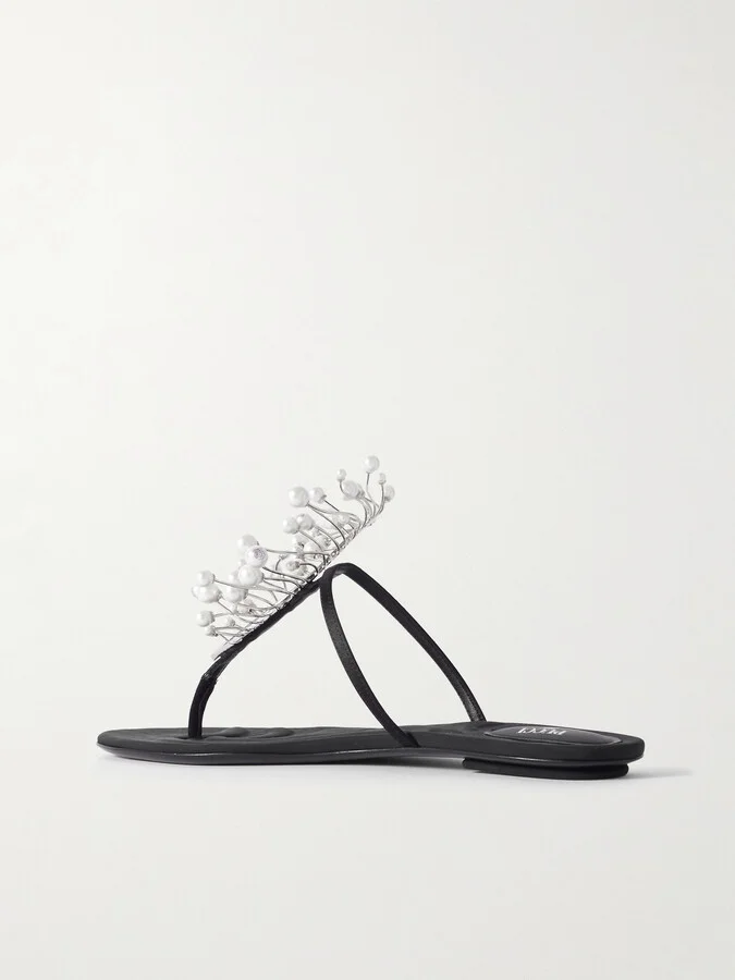 PUCCI - Embellished Satin Flip Flops - Black - Image 3