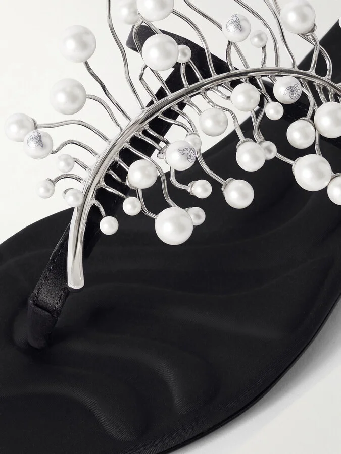 PUCCI - Embellished Satin Flip Flops - Black - Image 4