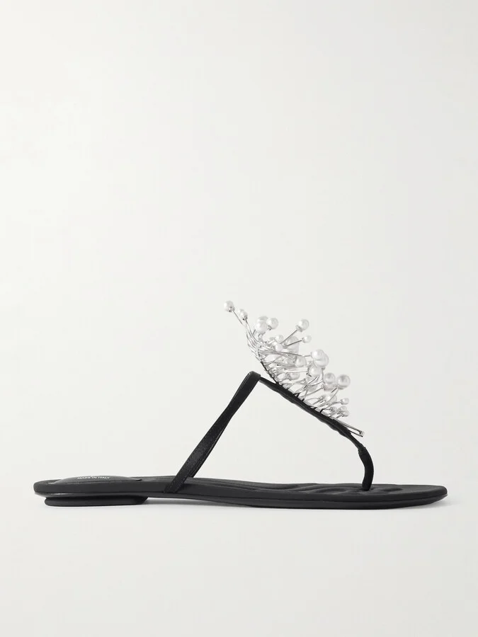 PUCCI - Embellished Satin Flip Flops - Black - Image 5