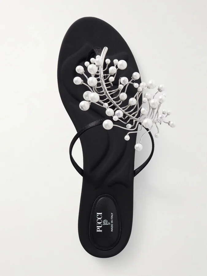PUCCI - Embellished Satin Flip Flops - Black