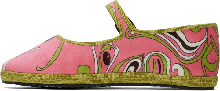 PUCCI Pink & Green Velvet Ballerina Flats - Image 3