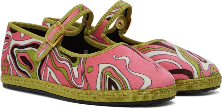 PUCCI Pink & Green Velvet Ballerina Flats - Image 4