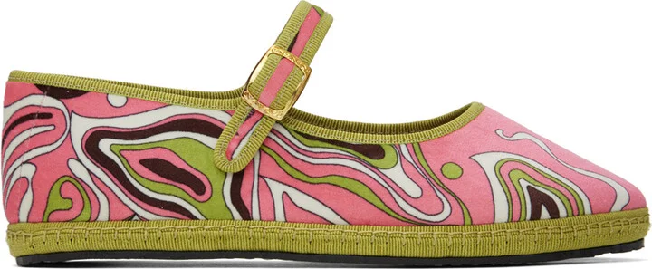 PUCCI Pink & Green Velvet Ballerina Flats