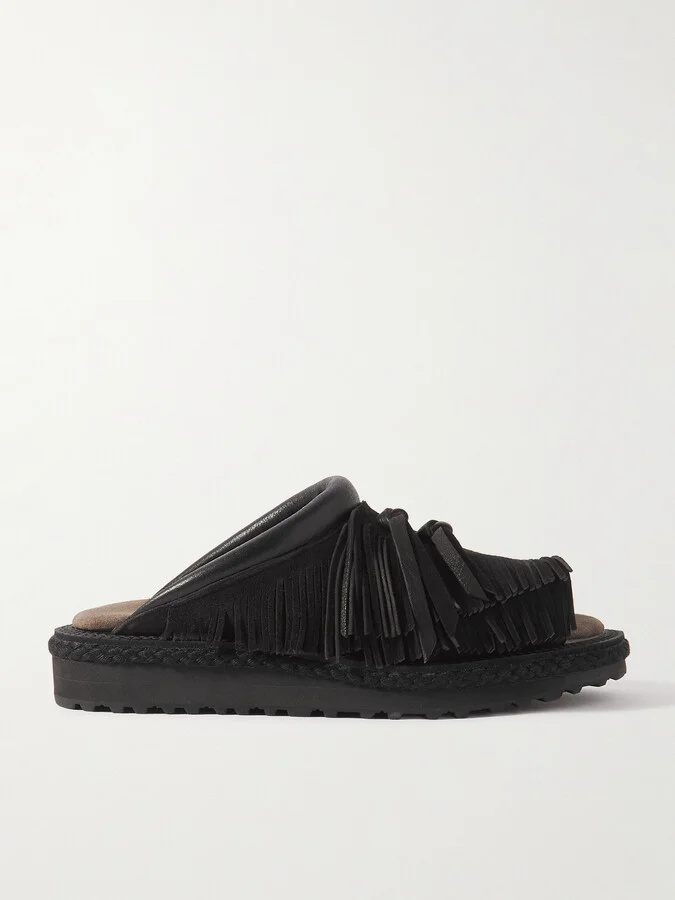 Pueblo Rain Leather-Trimmed Fringed Suede Sandals