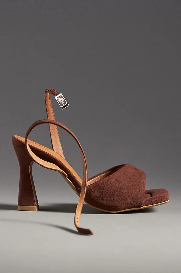 Puffy Square-Toe Ankle-Strap Heels