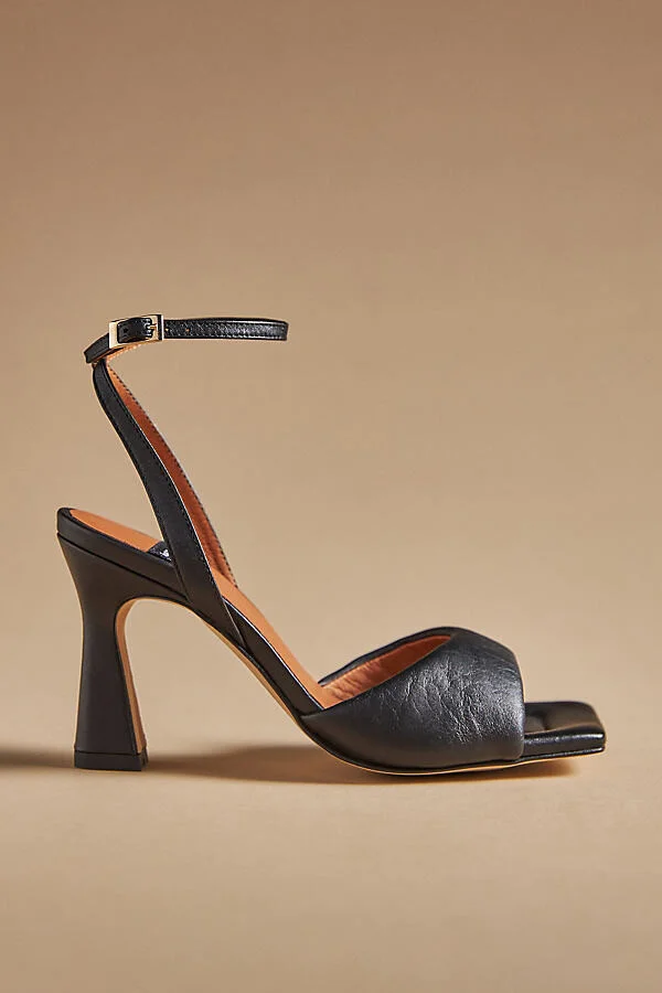 Puffy Square-Toe Ankle-Strap Heels