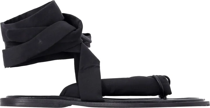 Puffy Wrap Sandals in Black Canvas