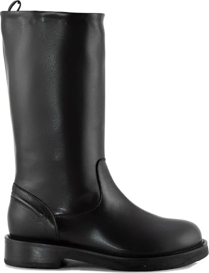 Pull-Tab Leather Knee-High Boots