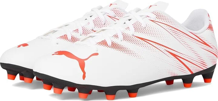 PUMA Attacanto Firm, Artificial Ground Soccer Cleats Men's Soccer Shoes Puma White-Glowing Red : 9 D - Medium