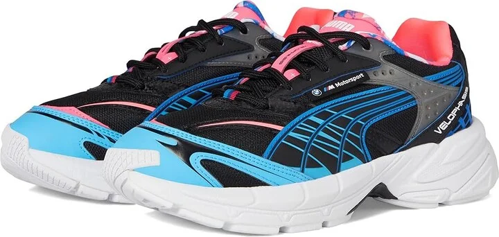 PUMA BMW MMS Velophasis Neon Men's Lace up casual Shoes Puma Black/Luminous Blue/Sunset Glow : 10 D - Medium, Leather