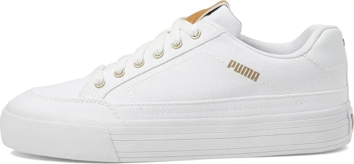 PUMA Court Classic Vulc First Class Women's Lace up casual Shoes Puma White/Puma Gold : 5.5 B - Medium, Leather - Image 6