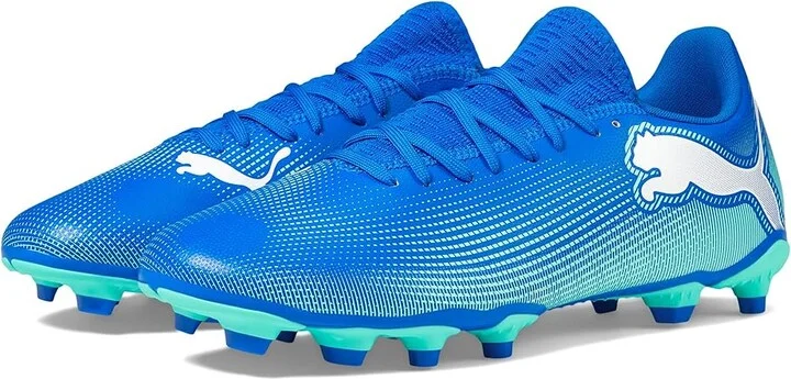 PUMA Future 7 Play Firm Ground/Artificial Ground Soccer Cleats Men's Shoes Hyperlink Blue-Mint-Puma White : 10.5 D - Medium, Synthetic
