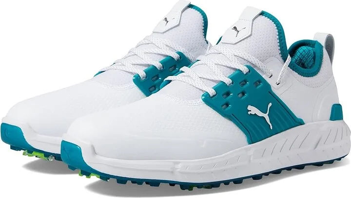 PUMA Golf Ignite Articulate Golf Shoes Men's Golf Shoes Puma White/Puma Silver/Green Lagoon : 7 D - Medium, Synthetic/Textile