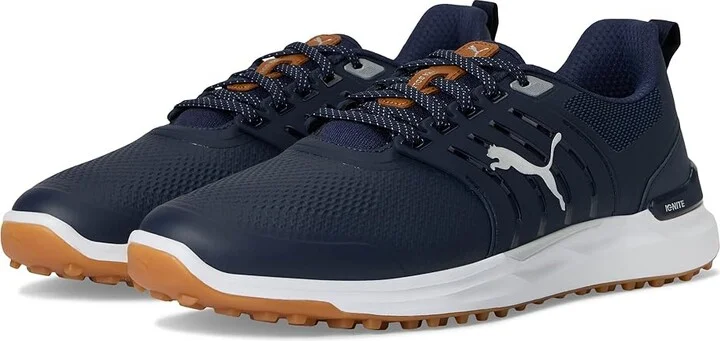 PUMA Golf Ignite Elevate 2 Men's Shoes Deep Navy/Puma Silver/Gum : 8 EE - Wide, Rubber