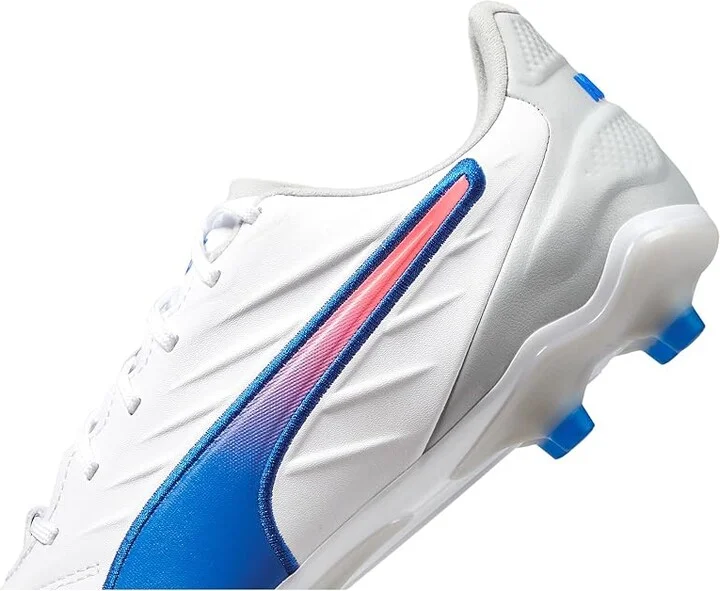 PUMA King Pro Firm, Artificial Ground Soccer Cleats Women's Soccer Shoes Puma White-Bluemazing-Flat Light Gray : 10.5 B - Medium, Synthetic - Image 4