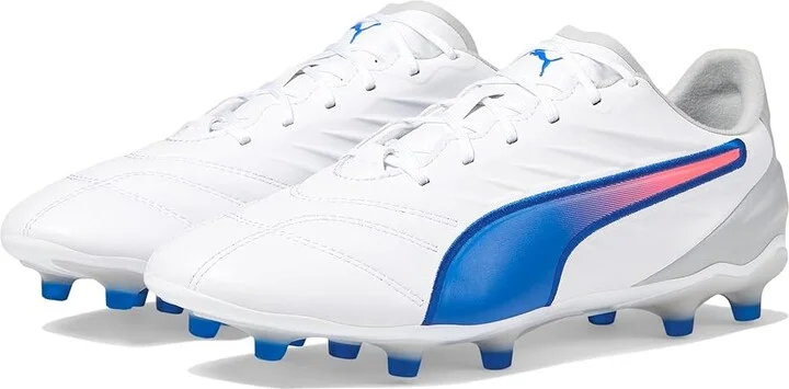 PUMA King Pro Firm, Artificial Ground Soccer Cleats Women's Soccer Shoes Puma White-Bluemazing-Flat Light Gray : 10.5 B - Medium, Synthetic