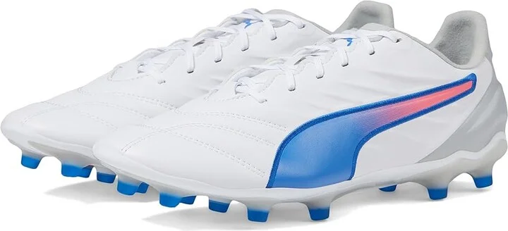 PUMA King Pro Firm Ground/Artificial Ground Soccer Cleats Men's Shoes Puma White/Bluemazing/Flat Light Gray : 13 D - Medium