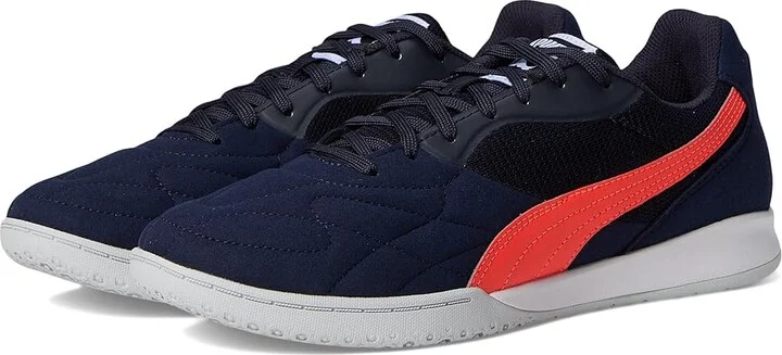 PUMA King Top Indoor Trainer Soccer Shoes Men's Soccer Shoes New Navy-Glowing Red-Silver Mist : 11.5 D - Medium, Rubber/Suede