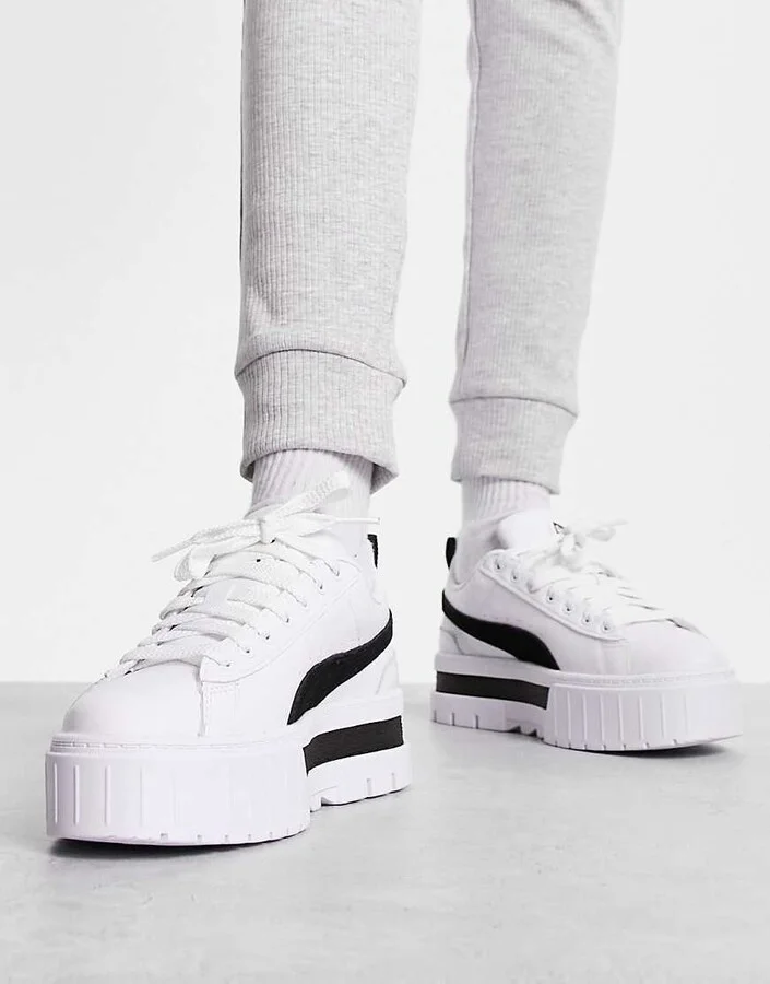 PUMA Mayze chunky sneakers in white and black - Image 3