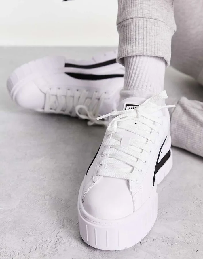 PUMA Mayze chunky sneakers in white and black - Image 4