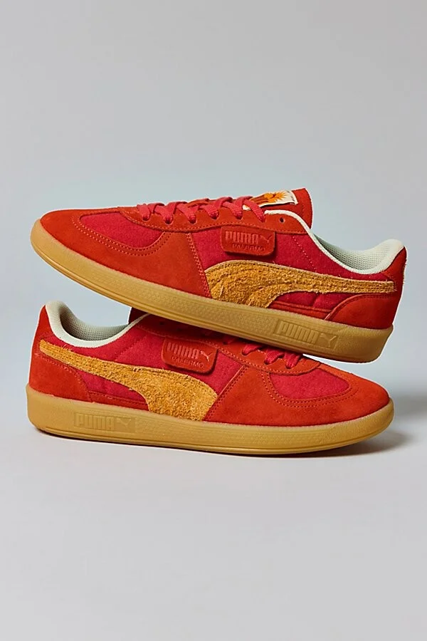 Puma Men's Palermo Weathered Look Sneaker in Red Fire/Dark Poppy
