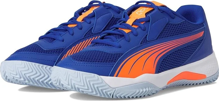 PUMA Nova Court Pickleball Shoes Men's Shoes Vivid Blue/Heat Fire/White/Glowing Red : 10.5 D - Medium, Leather/Synthetic