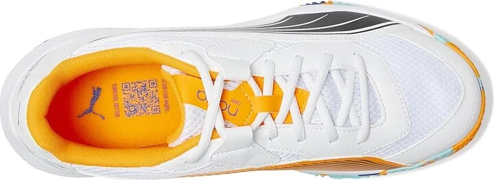 PUMA Nova Court Pickleball Shoes Men's Shoes White/Black/Vivid Blue/Heat Fire : 7 D - Medium, Leather/Synthetic - Image 2
