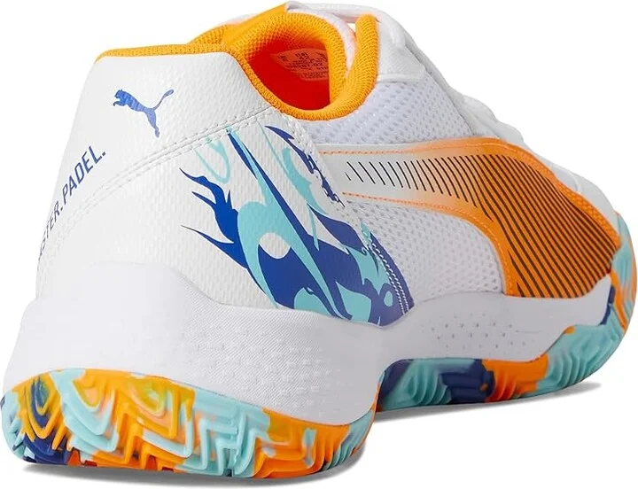 PUMA Nova Court Pickleball Shoes Men's Shoes White/Black/Vivid Blue/Heat Fire : 7 D - Medium, Leather/Synthetic - Image 4