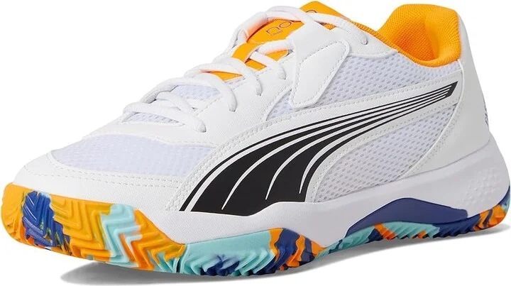 PUMA Nova Court Pickleball Shoes Men's Shoes White/Black/Vivid Blue/Heat Fire : 7 D - Medium, Leather/Synthetic - Image 5