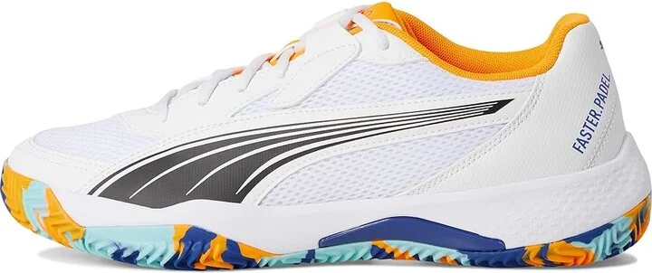 PUMA Nova Court Pickleball Shoes Men's Shoes White/Black/Vivid Blue/Heat Fire : 7 D - Medium, Leather/Synthetic - Image 6