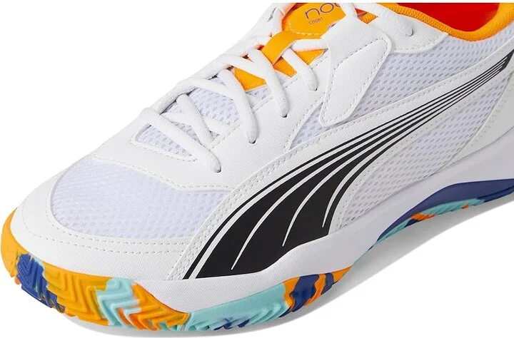 PUMA Nova Court Pickleball Shoes Men's Shoes White/Black/Vivid Blue/Heat Fire : 7 D - Medium, Leather/Synthetic - Image 7