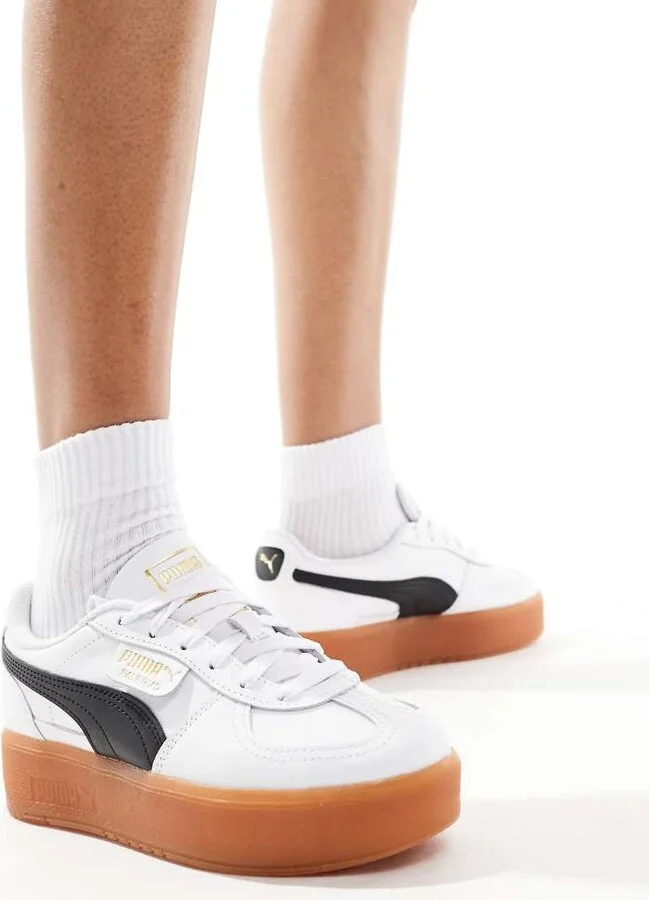 PUMA Palermo Elevata platform sneakers in white and black - Image 4
