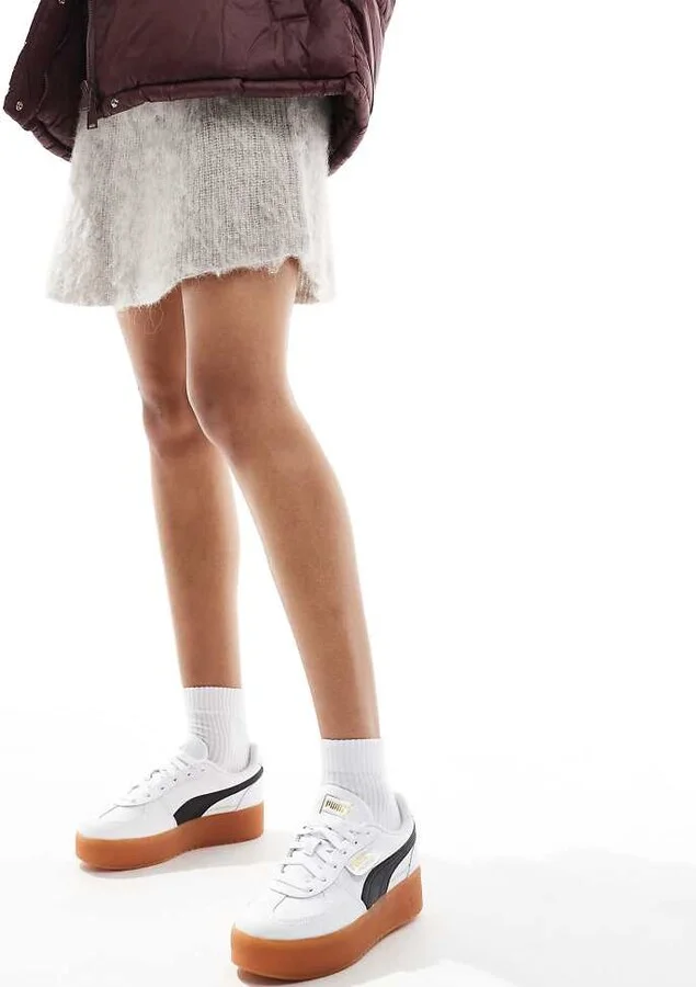 PUMA Palermo Elevata platform sneakers in white and black