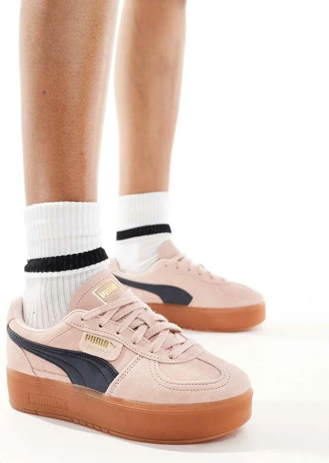 PUMA Palermo Eleveta sneakers in baby pink & navy - Image 4