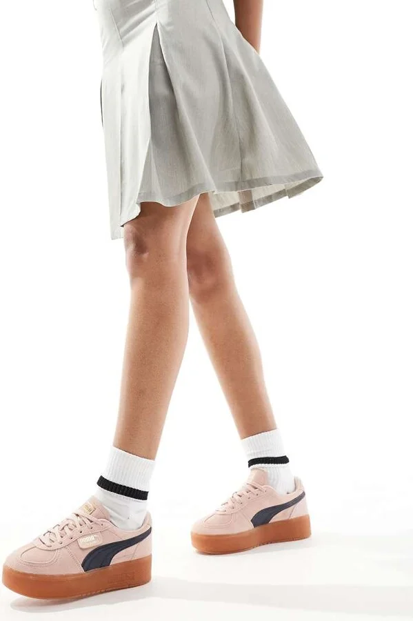 PUMA Palermo Eleveta sneakers in baby pink & navy
